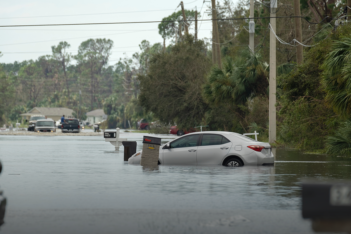 flooded cars in rain