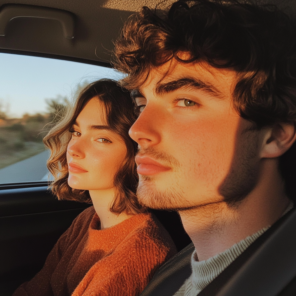 A couple sitting in a car | Source: Midjourney