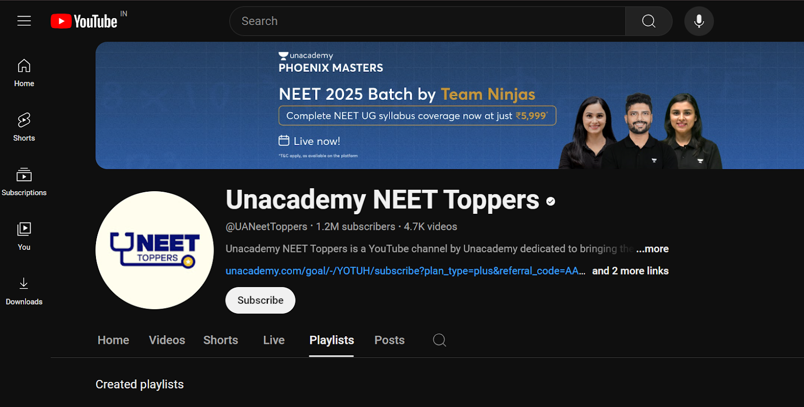 image of unacademy neet toppers youtube channel