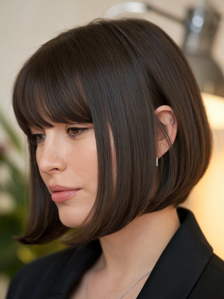 22. Dark Brown Bob with Bangs