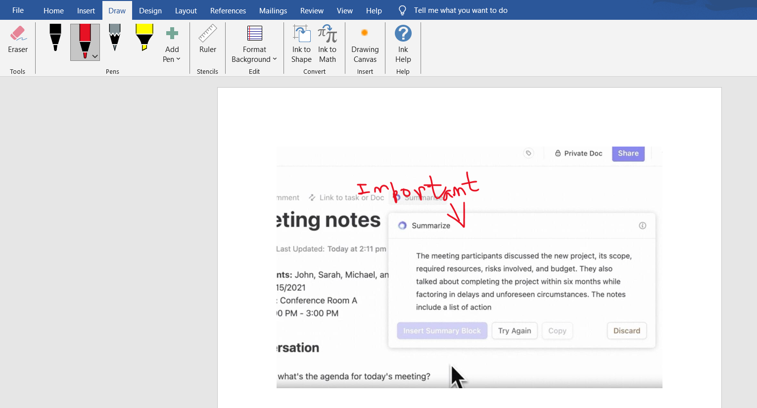 Use the "Draw" tab for freehand annotations: how to annotate in microsoft word