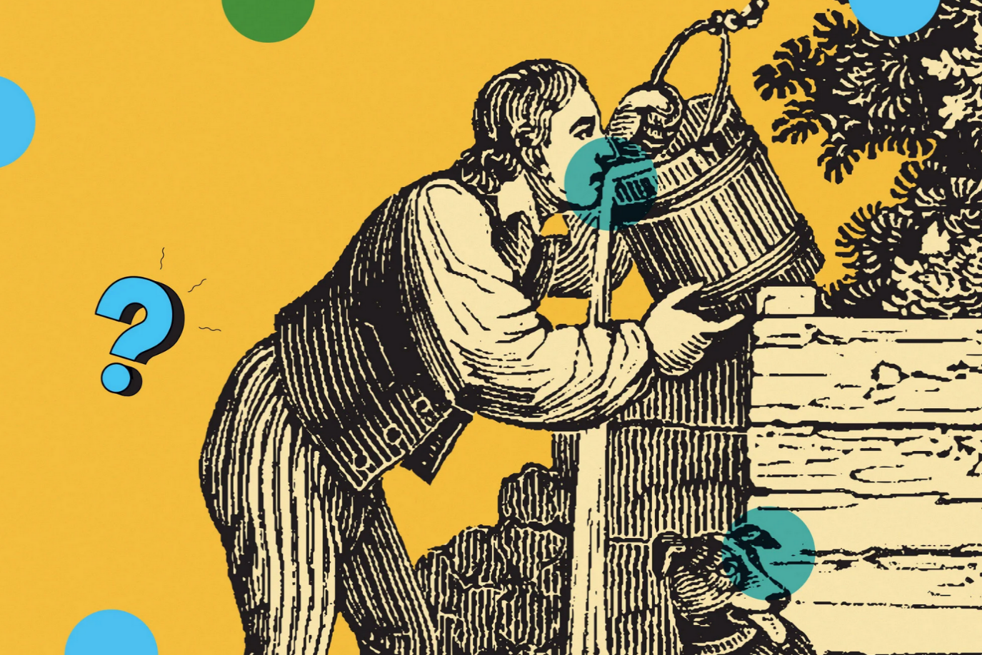 drawing of person drinking from a bucket