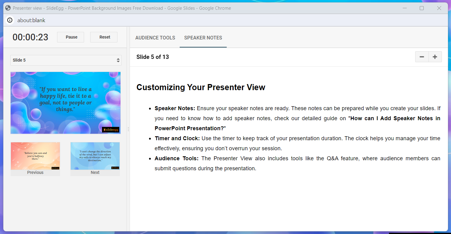 Presenter View with Slides and speaker notes.