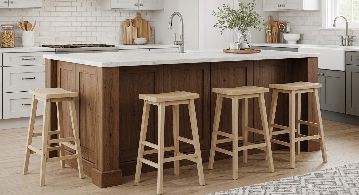Wooden Stools in the kitchen island