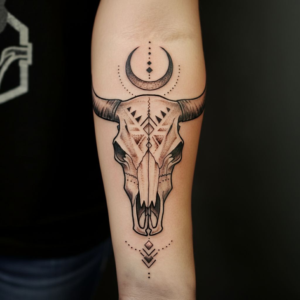 Cow Skull Tattoo on forearm