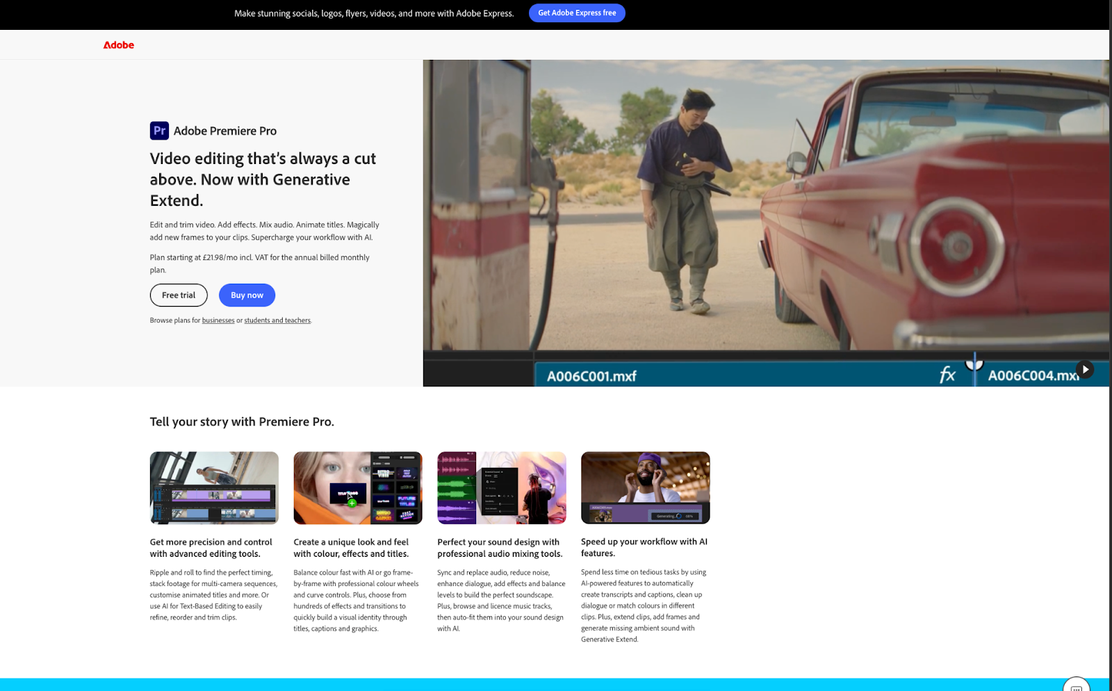 Adobo Premiere Pro homepage