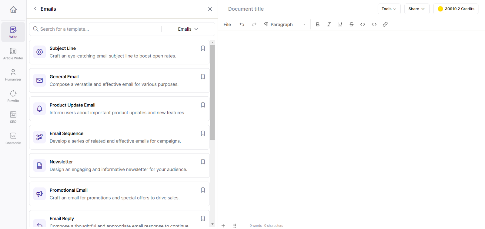 Writesonic has dedicated templates for email writing.