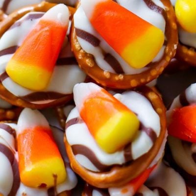 Candy Corn Pretzel Hugs