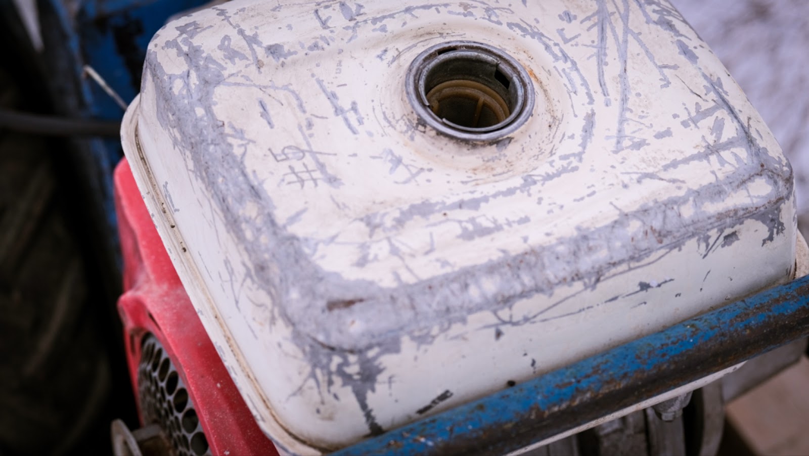 Close up of an old Barreto tiller gas tank