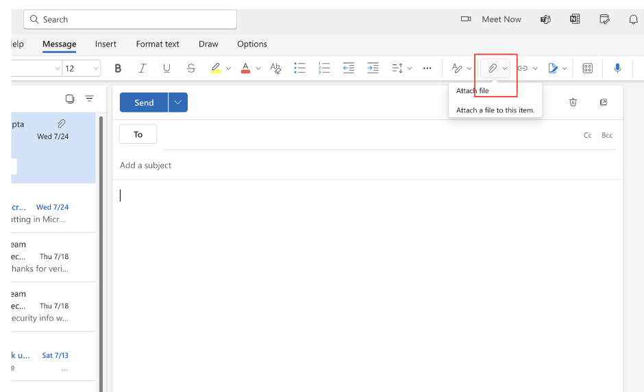 Attach documents in Outlook emails