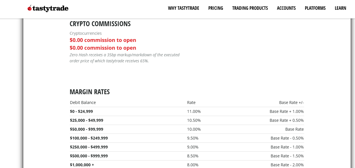 tastytrade fees and deposits dashboard 