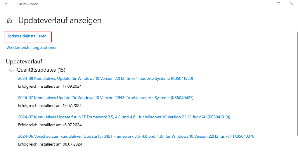 Windows-Update deinstallieren, wenn Windows PIN nicht verfügbar ist