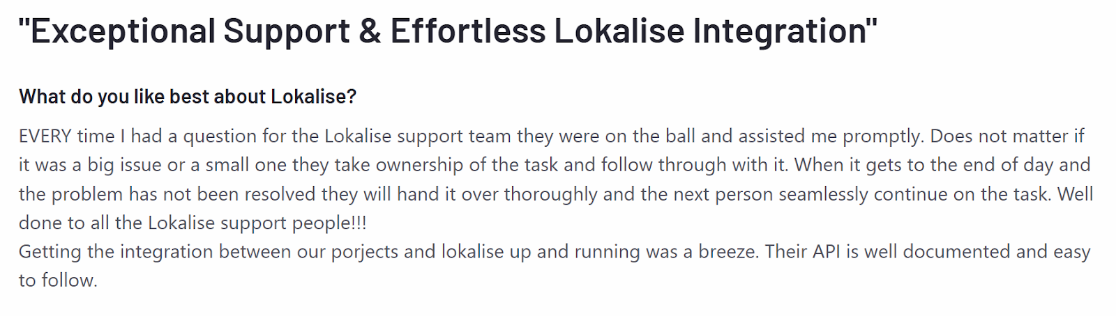 G2 review for Lokalise customer support