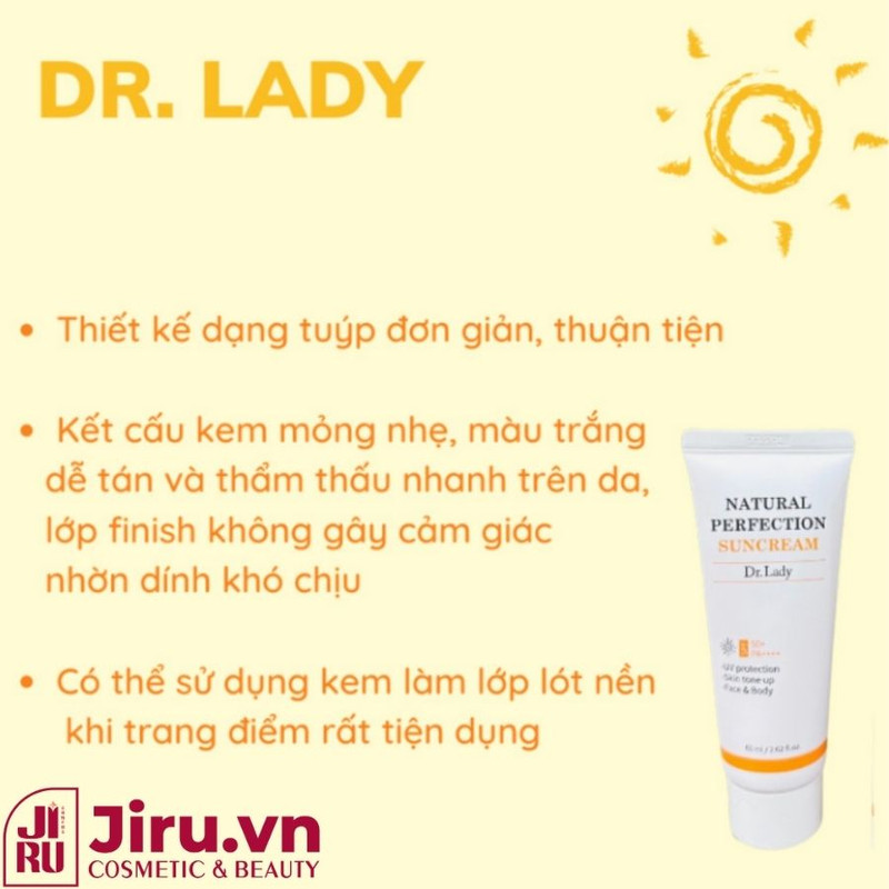 Dr.Lady Suncream – kem chống nắng được yêu thích bởi dân văn phòng và giới trẻ, bảo vệ mạnh mẽ và nâng tông tự nhiên, hoàn hảo cho sử dụng hàng ngày
