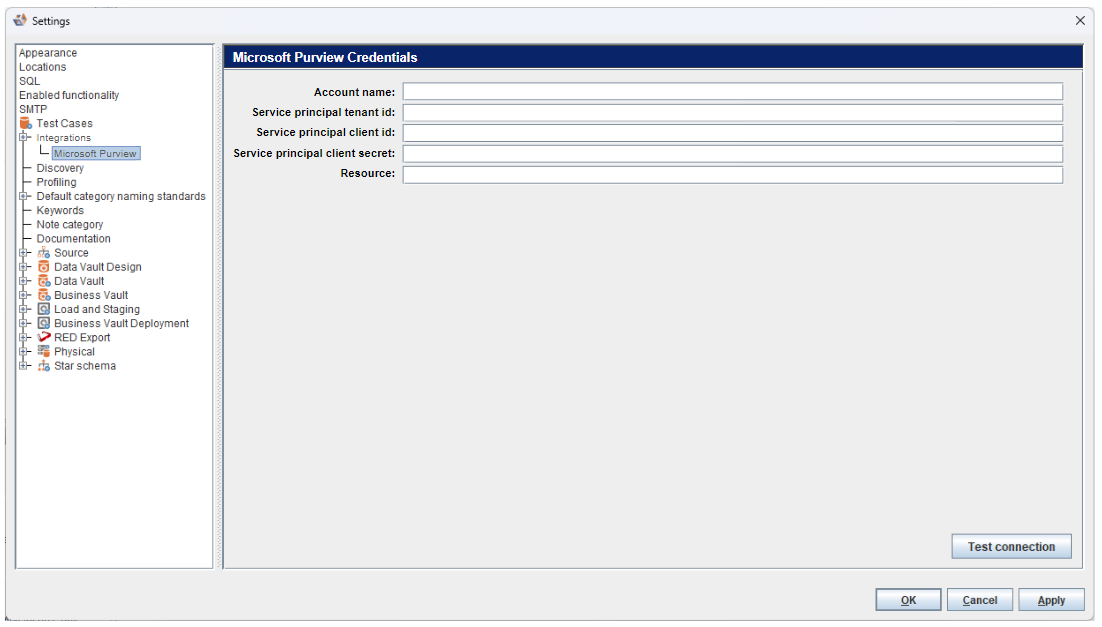 Microsoft purview credentials for wherescape 3d