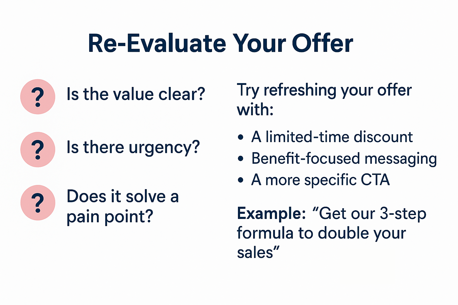 Visual checklist for evaluating a marketing offer with a CTA example