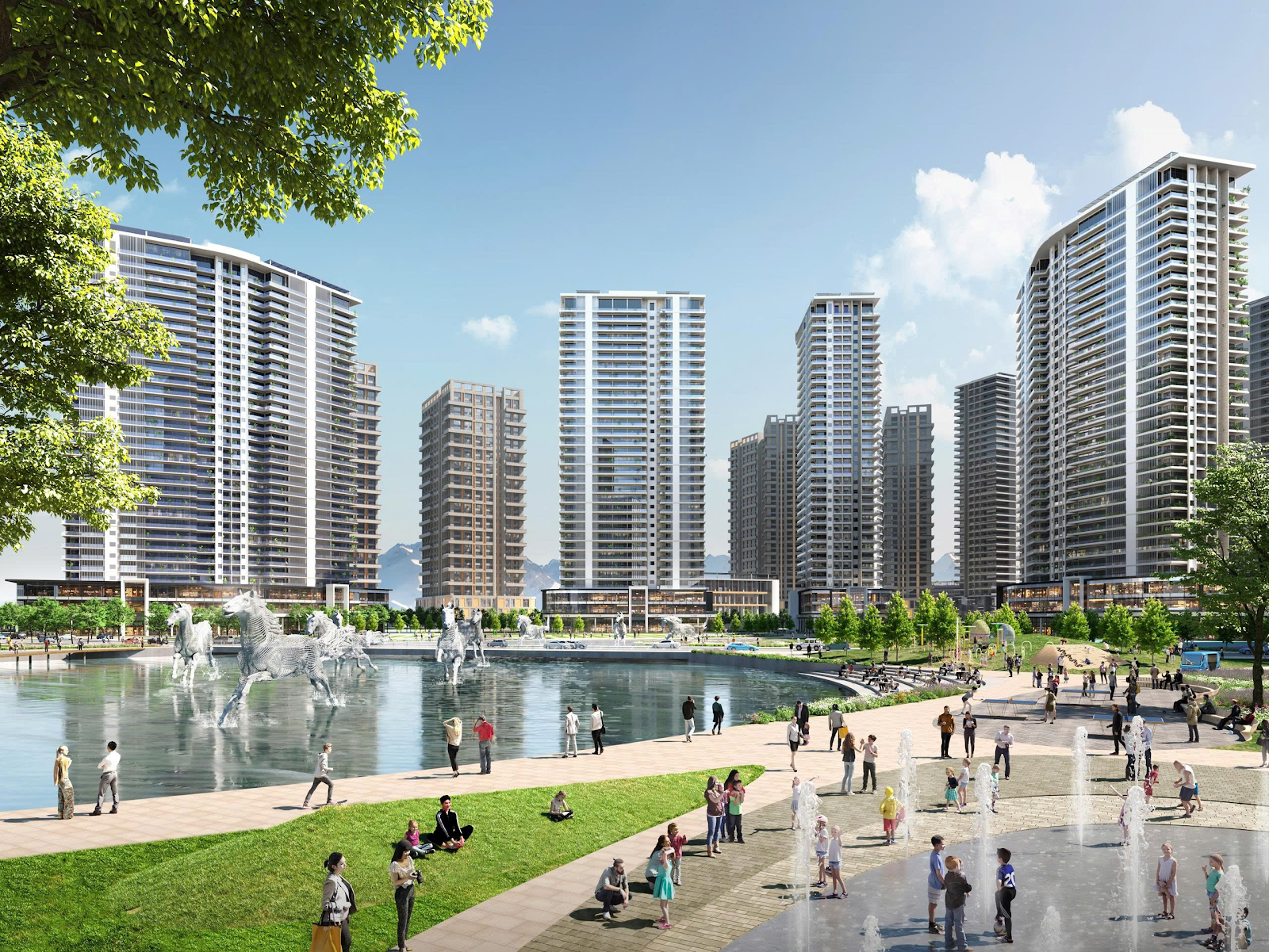 A group of people walking around a fountain in front of a city

AI-generated content may be incorrect.
