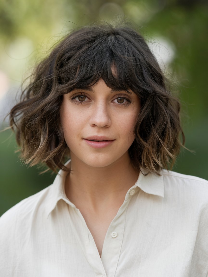 2. Cropped Curls With Bangs