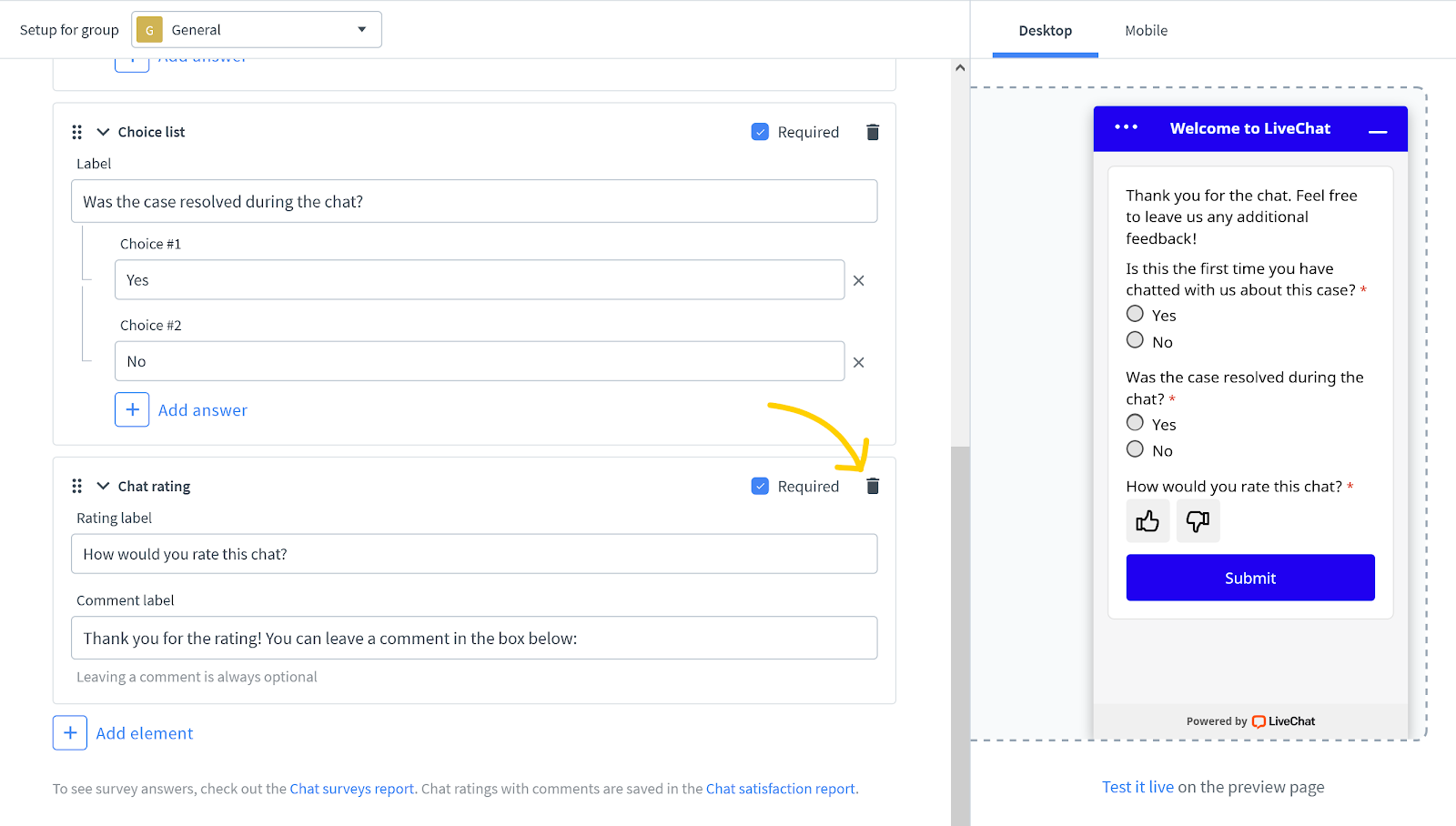 Delete a field in post-chat form.