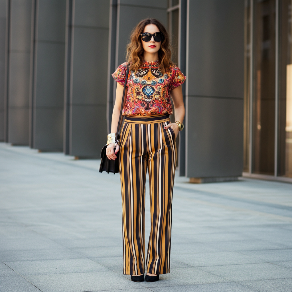 Striped pants with statement top