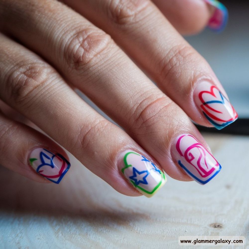 Birthday Nail Designs having Colorful Outline Nails
