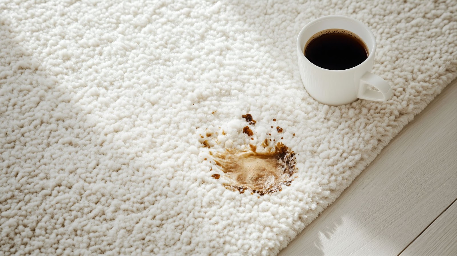 Coffee stain on white rug