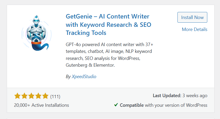 a screenshot of GetGenie AI  plugin