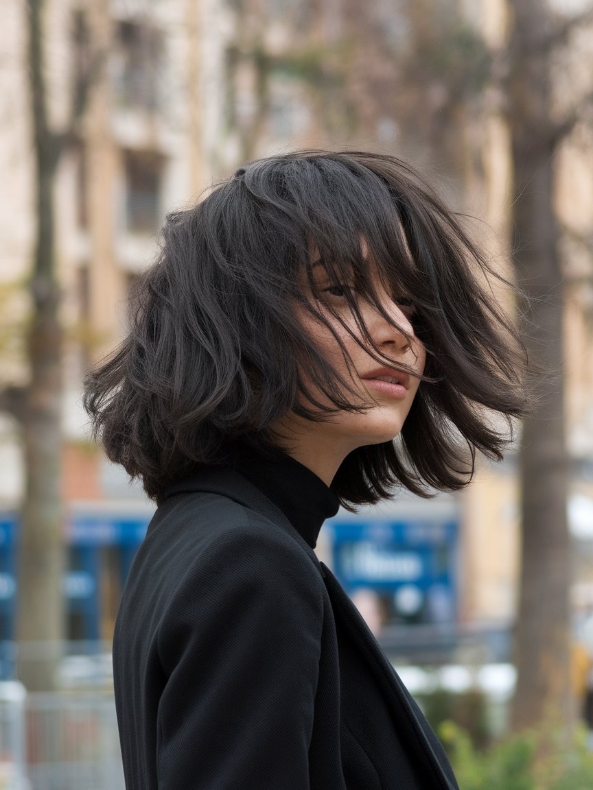 28. Shaggy Wavy Black Bob