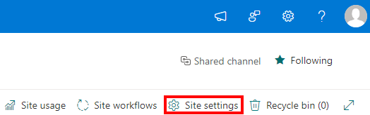 The site settings button on the toolbar is indicated