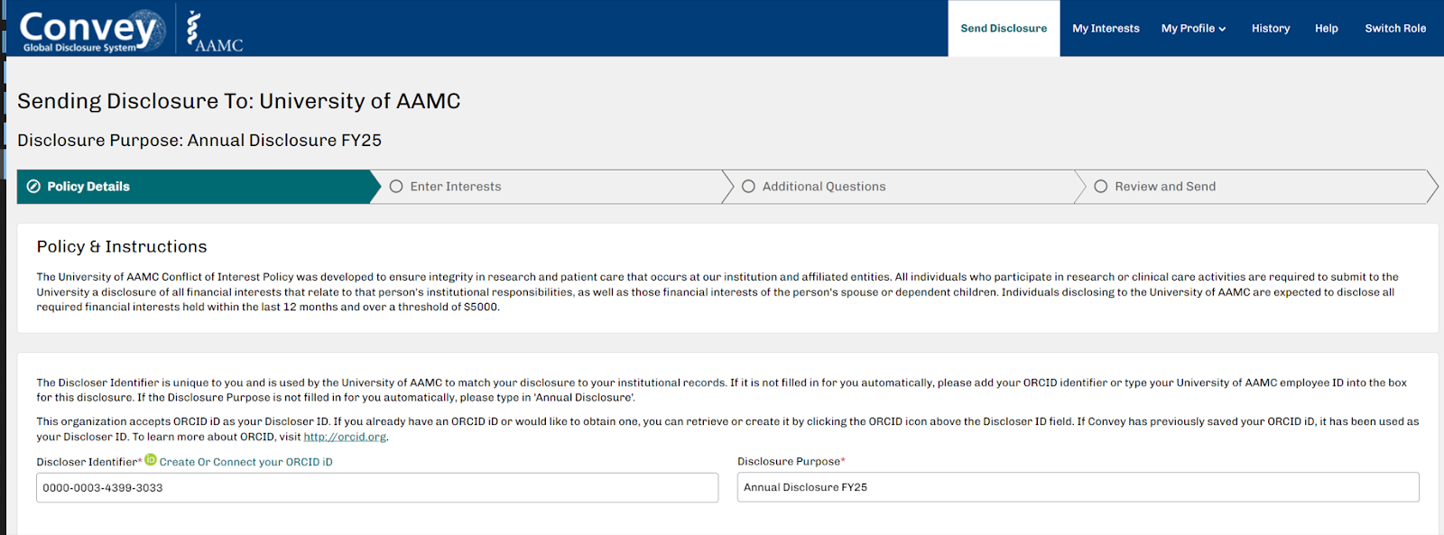 Screenshot of Convey platform inside a disclosure agreement.