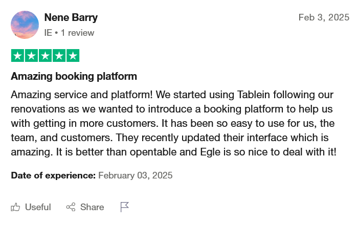 Tablein review on Trustpillot