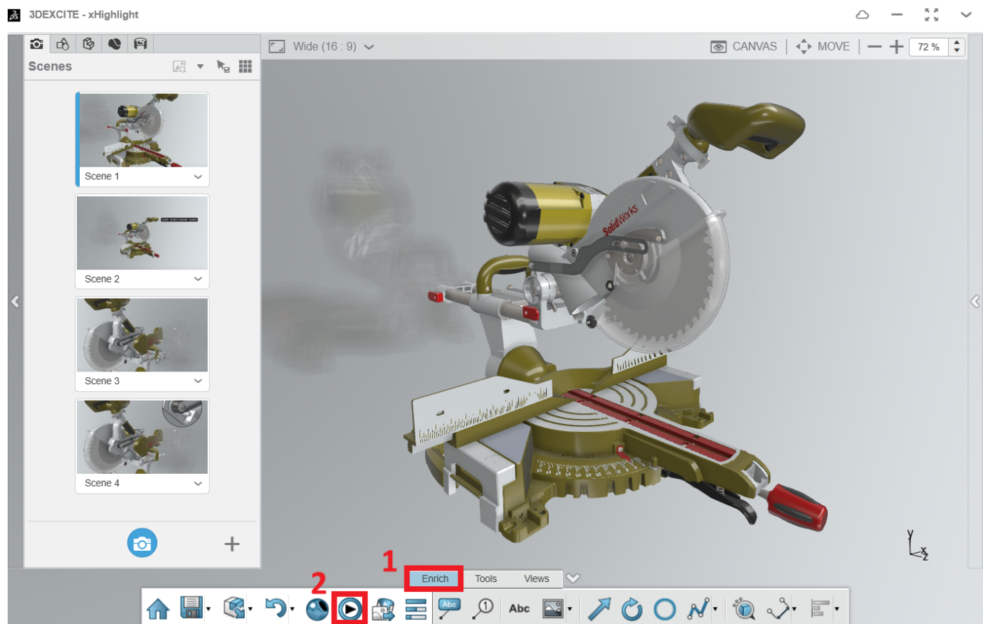 Managing content in xHighlight for 3DEXPERIENCE with design, scenes, and materials