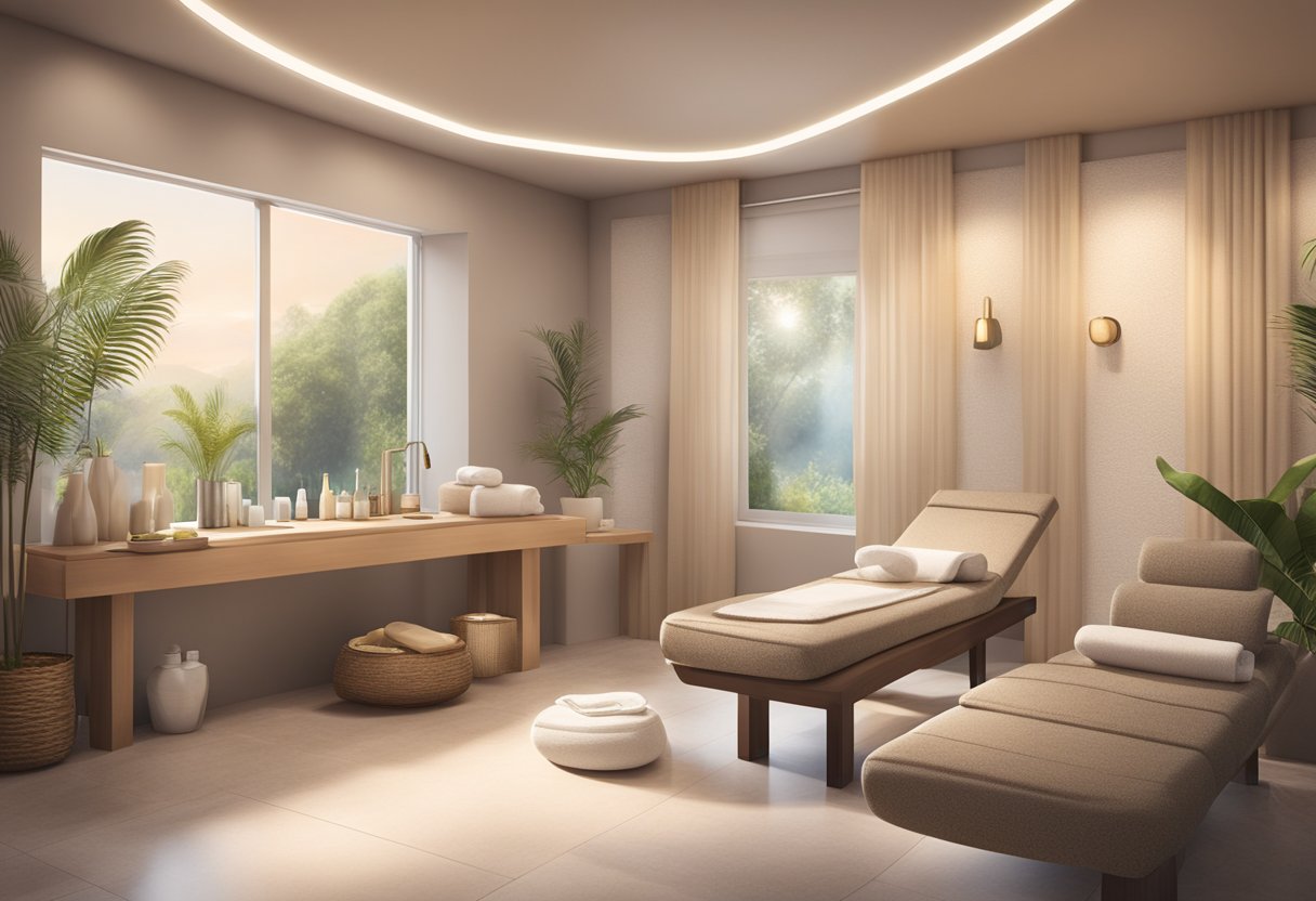 A serene spa room with modern skincare equipment and soothing ambiance