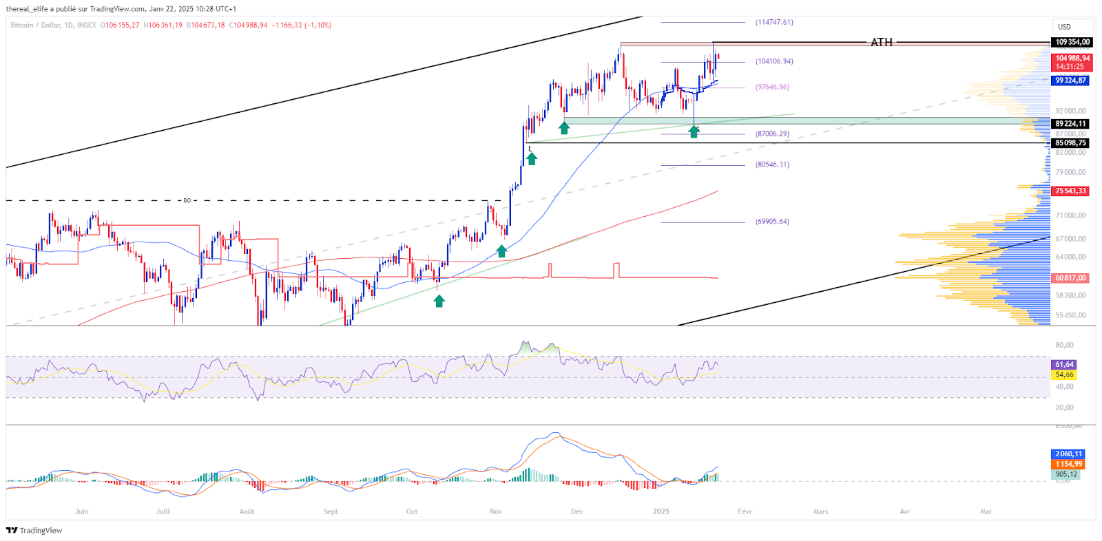 Graphique du BTCUSD en Journalier