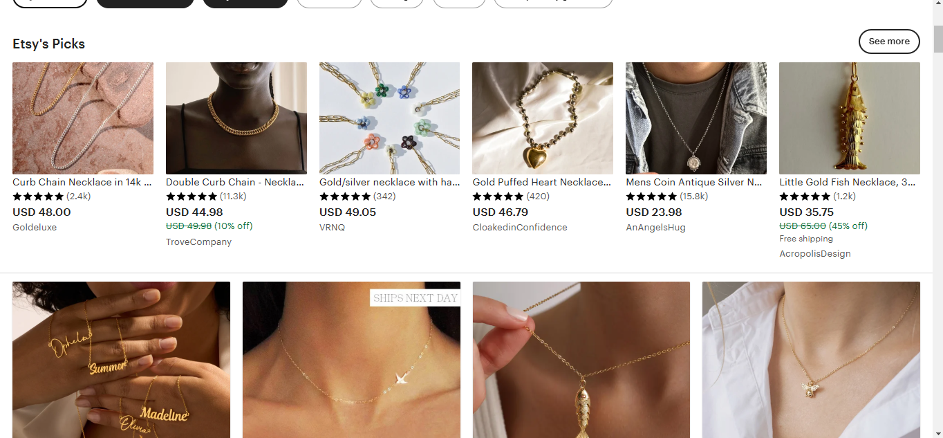 a screenshot of etsy one of the best Places to Sell Fashion Jewelry Online