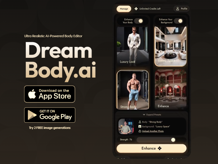 Dreambody.ai APP: Get AI Muscle Woman Just with Phones