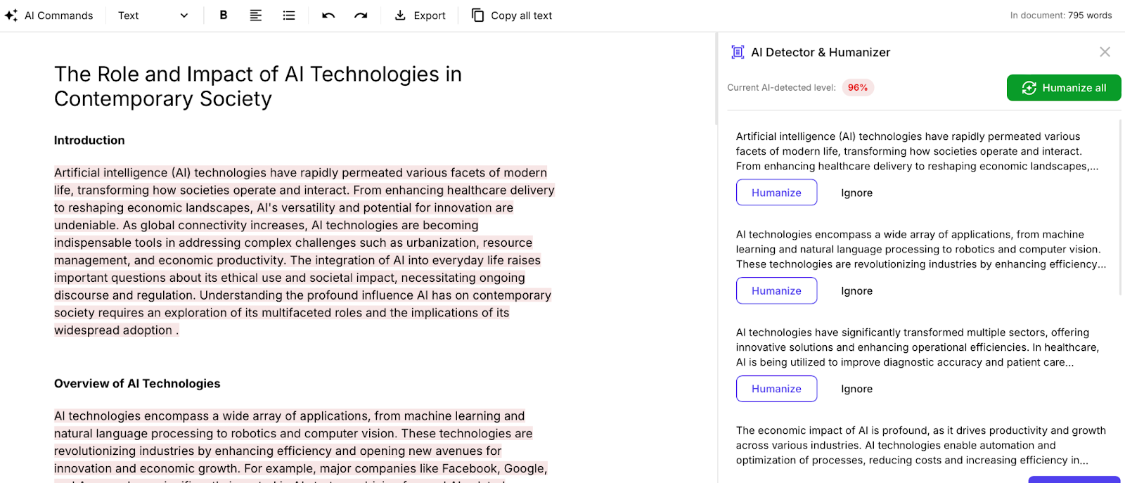 Litero AI humanizer tool interface