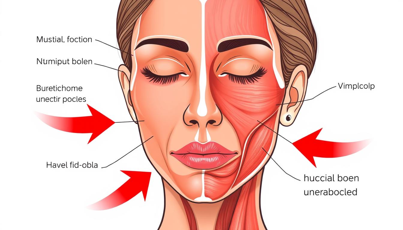 Diagram showing how facial yoga exercises improve skin circulation for glowing skin