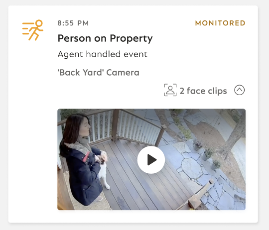 A Person on Property Event listed on the Timeline within the SimpliSafe® Mobile App.