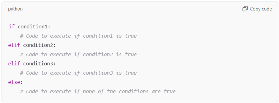 Syntax of if-elif-else