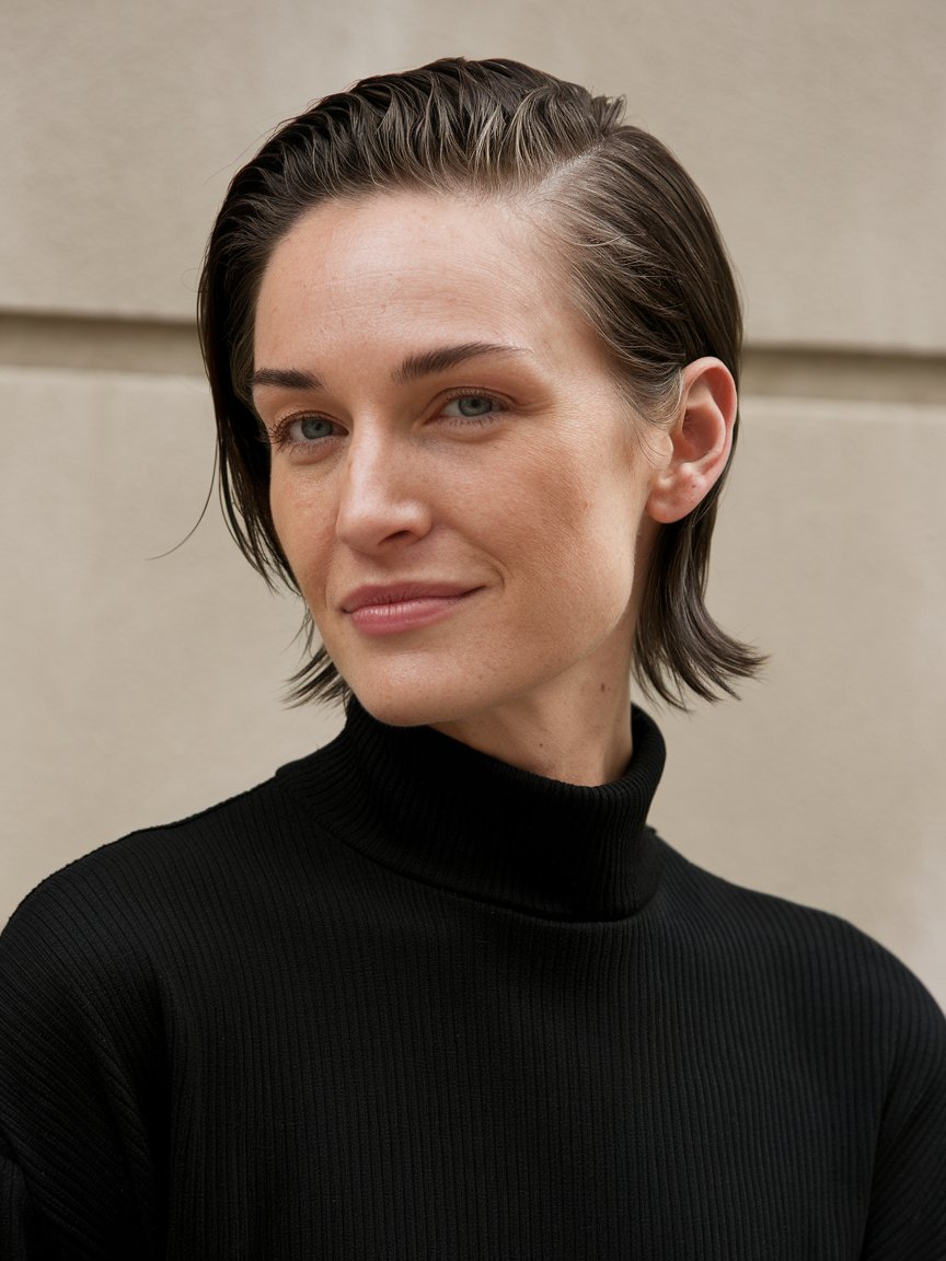 48. Slicked Back Pixie for Fine Hair