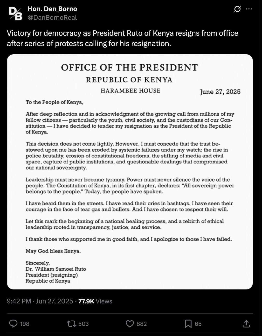 Did President William Ruto resign as claimed by social media users?