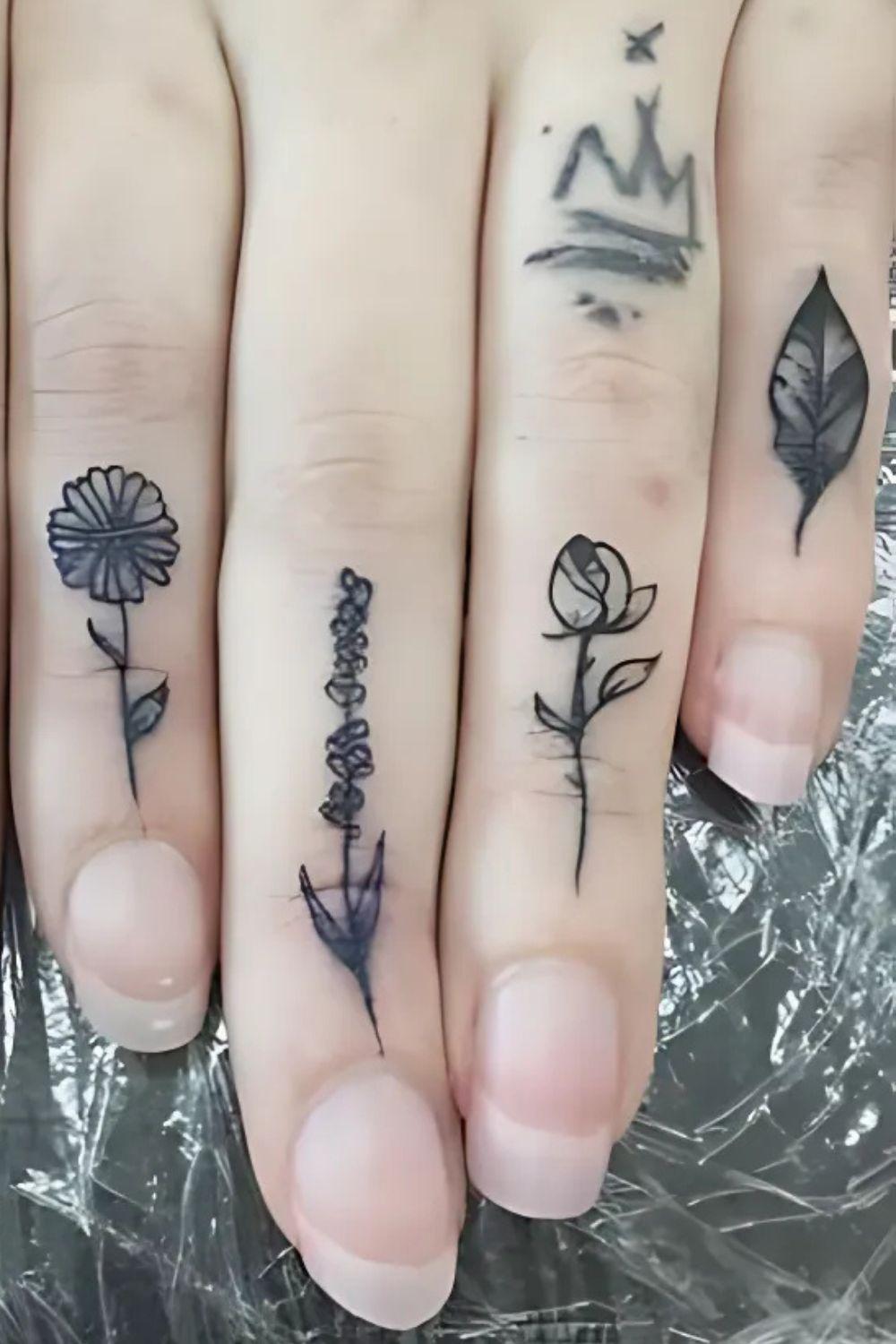 Floral Finger Tattoo