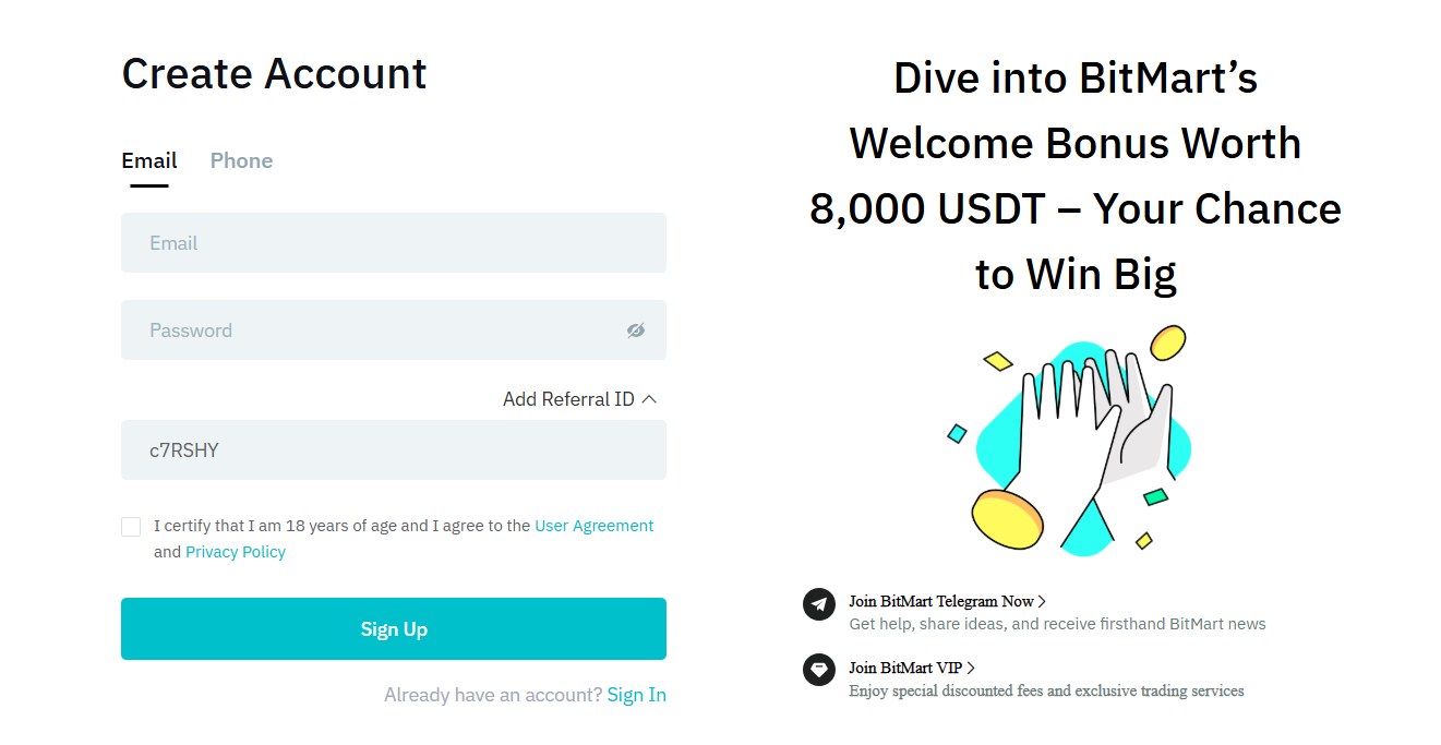 Step 1: Create a BitMart Account