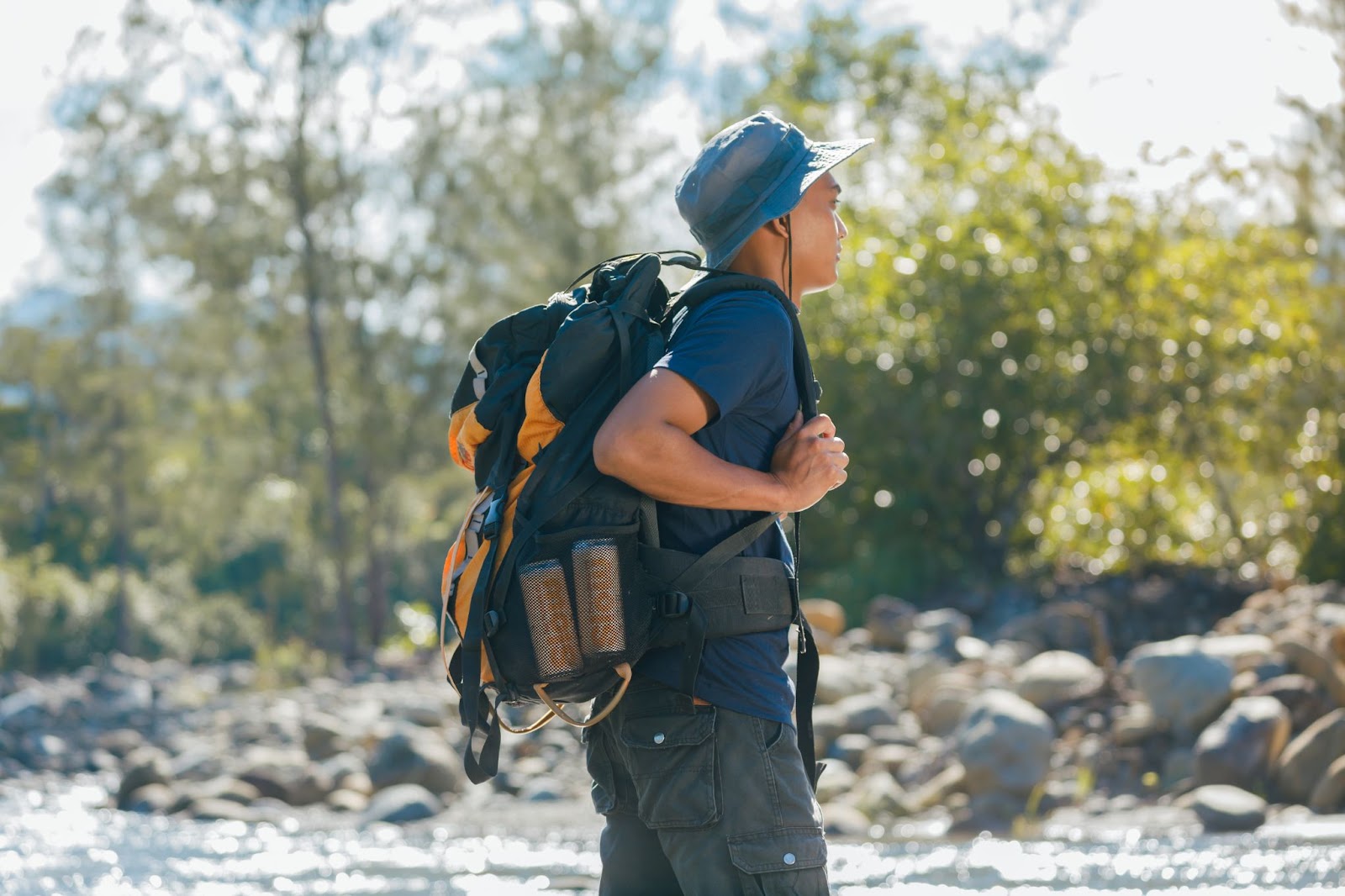 man hiking in the forest