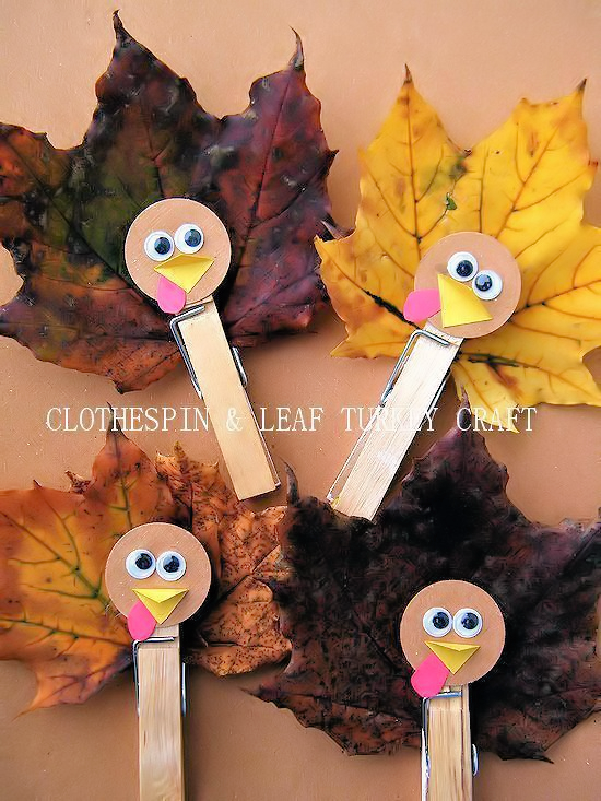 Clothespin & Leaf Turkey Craft