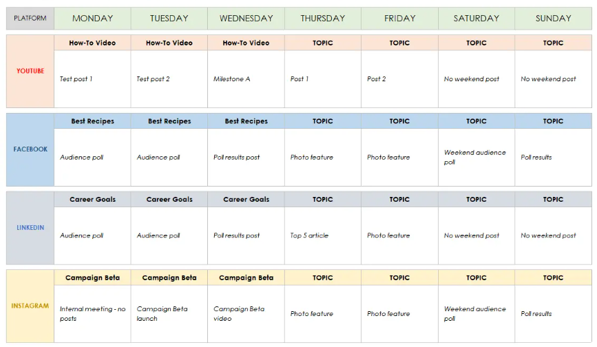 video content calendar template