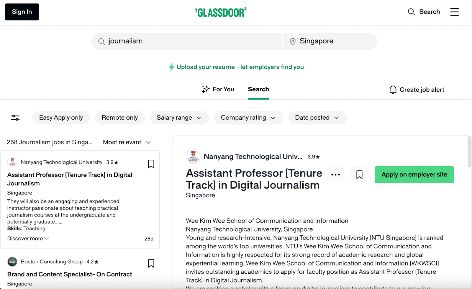 Glassdoor.com - journalism jobs top sites