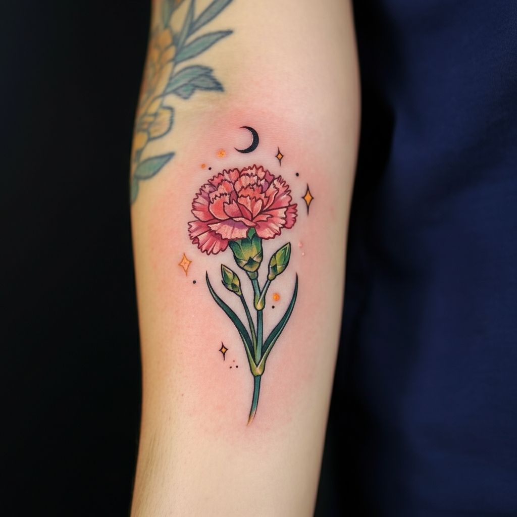 Carnation with Moon Tattoo