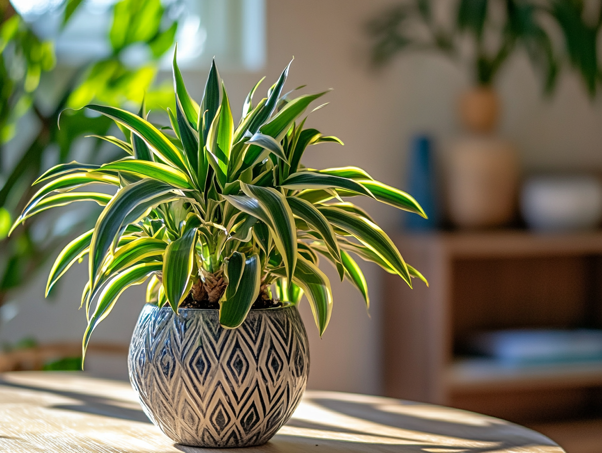 Dracena Compacta em vaso decorativo em ambiente interno